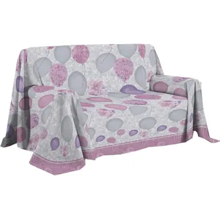 PENSIERI DELICATI Sofaüberwurf 250 x 290 cm, hergestellt in Italien, Überwurf aus 100% Reiner Baumwolle, Muster mit rosa Luftballons, ideal als Überwurf oder Tagesdecke für den Sommer (Doppelbett)