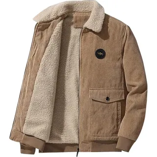 Winterjacke, Herren Gefütterte Cordjacke, Warmer Wintermantel mit Klappkragen, Herren, schwarz, M - Grün