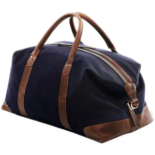 SID & VAIN Canvas Reisetasche mit edlem Leder - Sporttasche groß 54 cm Lennox - Weekender Handgepäck mit Schultergurt - Herren und Damen blau handgefertigt