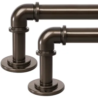OLV Industrielle Gardinenstangen für Fenster, 122 bis 213 cm, 2,5 cm Durchmesser, Verdunkelung, verstellbar, strapazierfähig, für drinnen und draußen, Bronze, 2 Stück