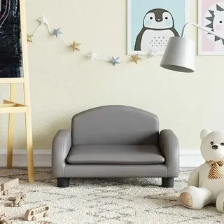 Kindersofa Grau Kunstleder mit massivem Kiefernholzrahmen 50x40x30 cm, stabiles Minisofa für Kinderzimmer, gepolstert mit Schaumstoff für Komfort und Sicherheit - Grau