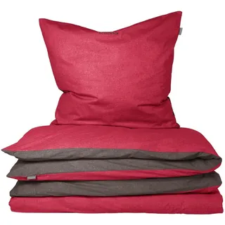 SCHIESSER Doubleface Unifarben Rot/Dunkelgrau 135 x 200 cm + 80 x 80 cm
