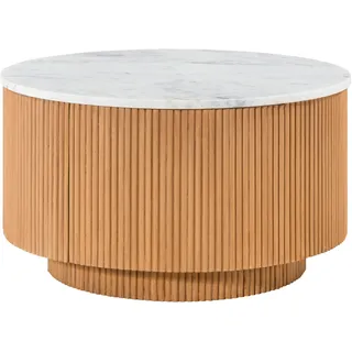 MASSIVMOEBEL24.DE Couchtisch rund Mango 80x80x45 natur lackiert / Marmor weiß BARCELONA #520 - Weiß