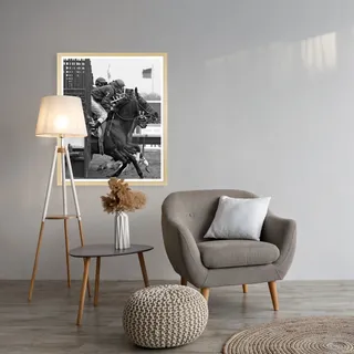 Bild mit Rahmen QUEENCE "Vintage Polo Pferderennen", farbe rahmen: beige, farbe bild(er): schwarz, B:30cm H:40cm T:1,5cm, Acrylglas, Holzrahmen, Bilder, Bild mit Rahmen, HD Premium Poster-Druck inkl. Echtholzrahmen in beige