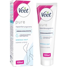 Veet Pure Haarentfernungscreme für Körper, Arme & Beine - Enthaarungscreme für sensible Haut - Minimum an Inhaltsstoffen & angenehmer Duft - 100 ml