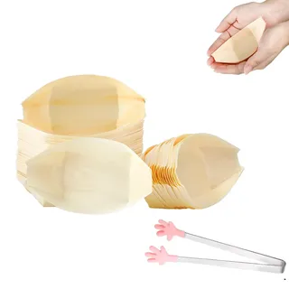 Yuannee Holzschale Schiffchen,50 PCS Snackschale mit Clip Bambusschale Dip Schälchen Bio Fingerfood Schalen 3.5 Inch Bambus Schale Pommes Schalen für Fingerfood Currywurst Pommes Sushi