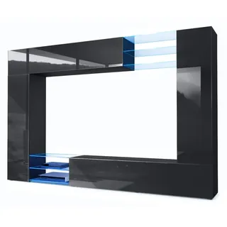 Vladon Wohnwand Mirage Front in Schwarz Hochglanz , Holzwerkstoff , 262x182.5x39 cm , Wohnzimmer, Wohnwände