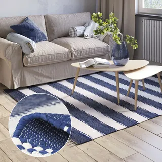 Myflair Möbel & Accessoires Teppich »Karim« rechteckig 10 mm Höhe Handweb Teppich, gestreift, 90% Baumwolle, handgewebt, mit Fransen