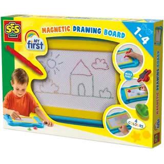 SES Creative Zaubertafel | Maltafel | Magnettafel | Fördert Feinmotorik & Kreativität | Made in Holland | für Kinder Ab 1 Jahr | 4 Farben | Mit Magnetstift und 2 Stempel | 14479