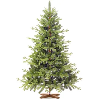 FAIRYTREES Weihnachtsbaum künstlich 150cm BAYERISCHE Tanne Premium |  EU | Christbaum Holzständer | Tannenbaum künstlich mit Naturgetreue Spritzguss Elemente - Grün