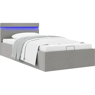 vidaXL Bett mit Bettkasten Hydraulisch LED Hellgrau Stoff 100x200 cm - Grau