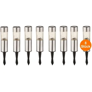 bmf-versand Solarleuchte Garten 8er Set Wegeleuchte Edelstahl Solarlampe Außen Leuchte Solar - Gartendeko Modern - Solarleuchten Silber - Außenlampe Stehend Erdspieß - Höhe 25 cm