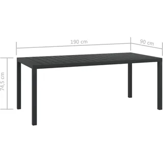 vidaXL Gartentisch 185 x 90 x 74 cm Schwarz