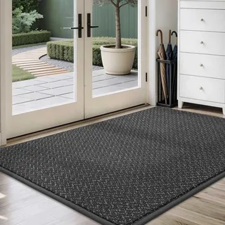 COSY HOMEER Schmutzfangmatte 90 x 150 cm, Dünne Fussmatte Innen rutschfest, Waschbar Maschinenwaschbar für Eingang, Küche, Flur oder Haustiere, Grau
