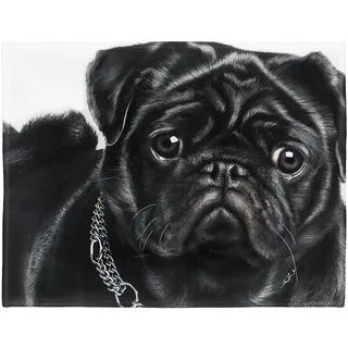 YISUMEI Decke Schwarzer Mops Kuscheldecken Weich Flanell Fleecedecke Bettüberwurf(125x150cm)