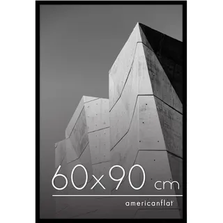 Americanflat Bilderrahmen 60x90 cm - schmaler Bilderrahmen 90x60 cm mit Plexi-Scheibe - Fotorahmen mit integrierter Aufhängung für Hoch- und Querformat - Schwarz