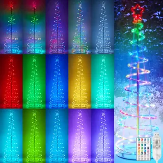 LED Weihnachtsbaum RGB mit Stern, Spiral Weihnachtsbaum Deko mit Fernbdienung Timer, 1,8m Weihnachtsdeko Aussen Innen, Weihnachtsbaumbeleuchtung für Garten Balkon - Weiß