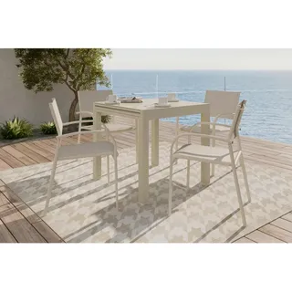 Ambia Garden Balkontisch , Beige , Metall, Glas , rechteckig , 160x80x75 cm , ausziehbar, wetterbeständig , Gartenmöbel, Gartentische, Klapptische