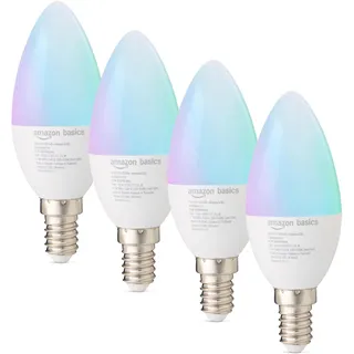 Amazon Basics Intelligente E14-Leuchtmittel 4 Stück 2,4 GHz WLAN Farbwechsel 4 W E14