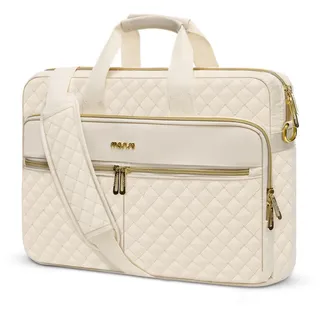 MOSISO Laptoptasche 13,3 Zoll, Laptop Schultertasche Damen, 13-14 Zoll Aktentasche Handtasche Quadratisch Gesteppt Laptop Umhängetasche Büro Reisen Business mit 3 Taschen&Riemen, Beige