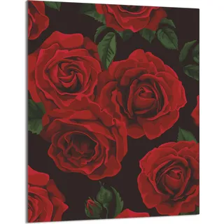 Herdabdeckplatte 40x52 Glaskeramikkochfeld Abdeckung Spritzschutz Glasplatte Deko Schneidebrett, Rosen Rot