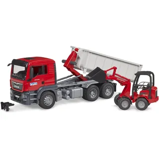 Bruder 03767 - LKW mit Abrollcontainer/Schäffer Hoflader mehrfarbig 1:16