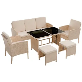 Juskys Sitzgruppe Turin creme Polyrattan , Creme , Kunststoff , 6 , Gartenmöbel, Gartengarnituren, Gartenmöbel-Sets