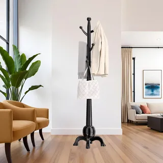 WPPTNSFY Garderobenständer mit 8 Haken, Kleiderständer Jackenständer mit Stabile Basis, Garderobe Freistehendes aus Holz, Höhenverstellbar, für Hut, Kleidung, Handtaschen, H:182CM