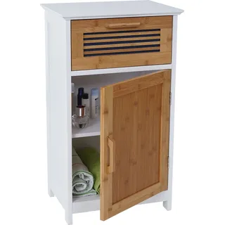 Kommode HWC-A85, Badezimmerkommode Badschrank Bambus, MVG- 71x40x31cm weiß - Braun