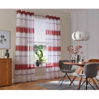 Gardine OTTO HOME "Jay" Gr. 1, rot, B:144cm H:145cm, Voile, Polyester, Gardinen, Gardine, Vorhang, 2-er Set, Fertiggardine, transparent, Querstreifen