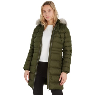 Tommy Hilfiger Damen Daunenmantel Down Coat With Fur Winter, Grün (Army Green), XXS