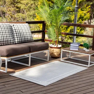 Livabliss Outdoor Teppich wetterfest, Yenice - In und Outdoor Teppich für Balkon 80x150 cm, Terrasse, Garten, Küche - Outdoor Teppich Boho Style, Teppich für draußen - Teppich Grau und Elfenbein