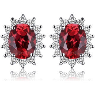 JewelryPalace Prinzessin Diana Kate Middleton 1.3ct Echt Garnet Ohrstecker Silber 925 Damen, Schmuck Set Rot, Ohrringe Silber Zirkonia Edelstein Mädchen, Ohrstecker Silber mit Stein Frauen Geschenk