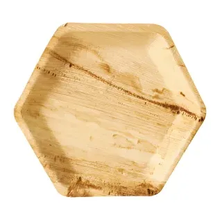 Papstar Pure Teller Palmblatt, 6-eckig, Stabiles Einweg-Geschirr aus Palmblatt, 1 Packung = 25 Stück, 23,5 x 3 cm