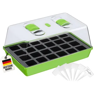 WELLGRO Anzuchtschale - Zimmergewächshaus mit belüftbarer Abdeckhaube und Pflanzschildern - 1, 2 oder 4 Stück - 38 x 24 x 19 cm, Stückzahl:1 Stück