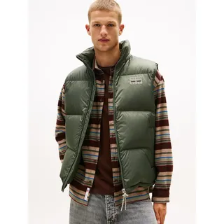 Steppweste TOMMY JEANS "ALASKA DOWN VEST", Herren, Gr. XL, pewter grün, Web, Obermaterial: 100% Polyester, unifarben, regular fit normal, Rundhals, Westen Steppweste, Regular fit mit abnehmbarer Kapuze