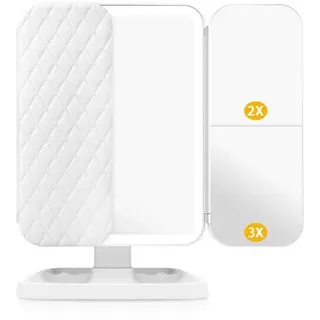 Beglüsterter Kosmetikspiegel mit Akku, LED-Beglüsterung, 2000 mAh-Spiegel mit 1x/2x/3x-Zoom, faltenfähiger Tischkosmetikspiegel, beleuchteter Vergrößerungsspiegel mit Licht- und Zoom-Funktion, 3 Lichtfarben - Bunt