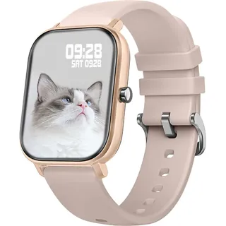 Fitness Armbanduhr mit personalisiertem Bildschirm Sportuhr Musik Kamera Puls Schrittzähler Fitnessuhr Herren Damen für Andriod iOS - Rosa