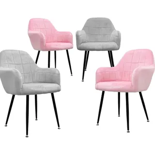 ECD Germany Esszimmerstuhl Samt grau/rosa/mehrfarbig 4er Set