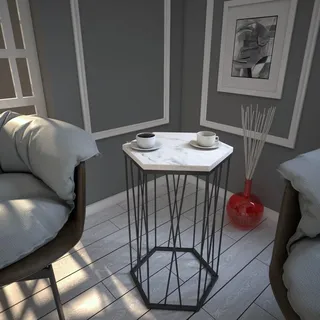 Hanah Home Industrial Side Table with Metal Legs, White & Black, 40 x 62 x 35 cm | 100% Melamine Coated Particle Board, 18 mm Thick | Perfect for Hotel & Modern Spaces