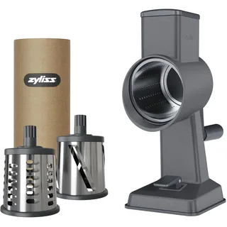 Zyliss Alu Trommelreibe Set, Käsereibe mit Kurbel, Gemüsereibe mit 3 Trommelklingen/Trommelblättern, Gemüseschneider, 5 Jahre Garantie