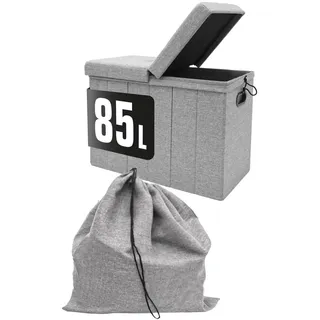 Dunedesign Wäschekorb 85 Liter Faltbar mit Wäschesack 62x31 cm Grau , Kunststoff , Rechteckig , 31x45x62 cm , Ordnen & Aufbewahren, Dekoboxen & Aufbewahrungsboxen