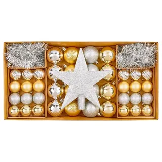 Bruchsicher Weihnachtsbaum Kugeln Dekoration Set Gold & Silber Packung 54