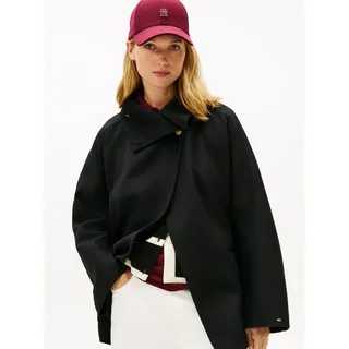 Kurzmantel TOMMY HILFIGER "DF WOOL GB FUNNEL NK COAT", Damen, Gr. L/XL, schwarz, Web, Obermaterial: 60% Wolle, 40% Polyester, unifarben, regular fit, Mäntel Kurzmantel, mit Wolle