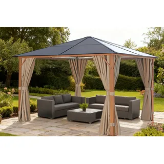 Pavillon KONIFERA "Aruba", braun, beige, B/H/T: 300cm x 260cm x 300cm, Pavillons, Pavillon, Gestell aus Aluminium, Dach aus Polycarbonat-Stegplatten