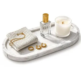 WORHE Badezimmertablett, Marmor Schminktisch Tablett Organizer Deko Oval | Schmucktablett Schmuckaufbewahrung, Geeignet für Badezimmer, Küche, Aufbewahrung und Dekoration zu Hause(BH101)