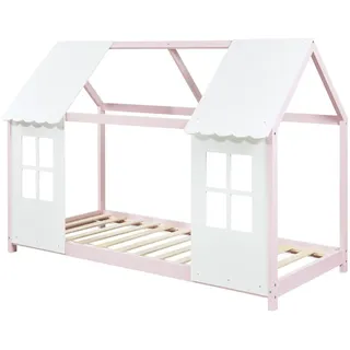 [en.casa] Kinderbett Tostedt 90 x 200 cm Kiefer rosa/weiß