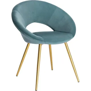 Luxus Samtstuhl – Türkis – Esszimmerstuhl – Mit Armlehne – Besprechungsstuhl – Goldene Metallbeine – 1 Stück – Sitzhöhe 47cm - Türkis