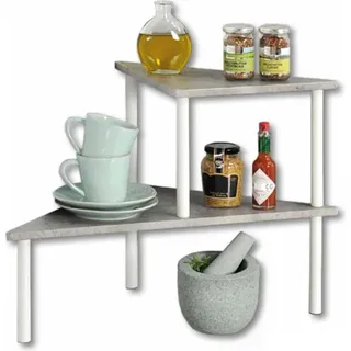 KESPER Küchenregal Kücheneckregal mit 2 Ebenen – Beton-Optik – 53 x 38 x 38 cm – - – Regal aus Metall & lackierter Faserplatte – 27812 - Weiß, Grau
