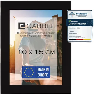 CABBEL Bilderrahmen 10x15 cm, Schwarz, stabiles MDF-Holz Rahmen, bruchsicherem Plexi-Glas, zum Aufhängen & Aufstellen, ideal für Fotos/Bilder/Collage
